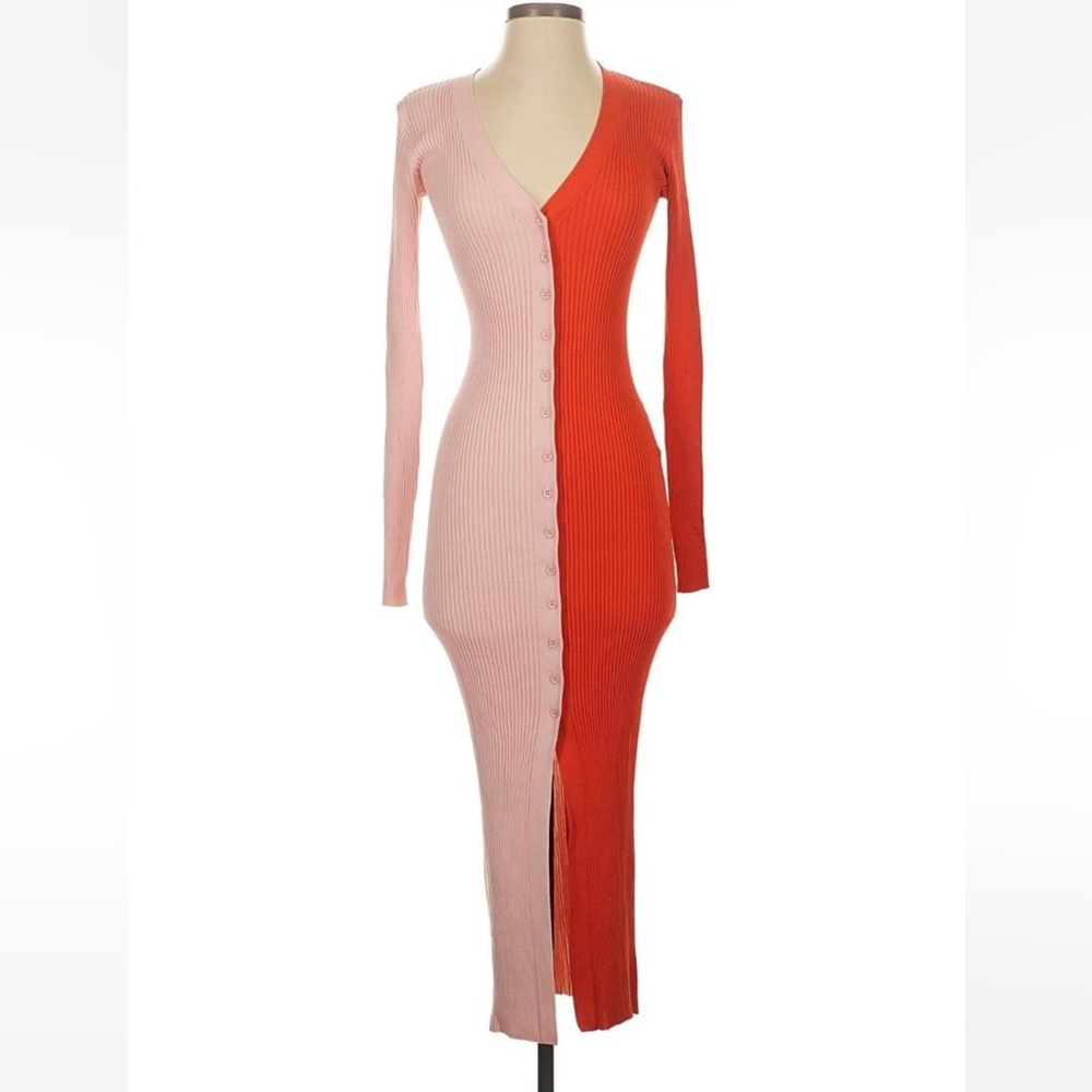 Staud Colorblock Long Sleeve Ribbed Dress